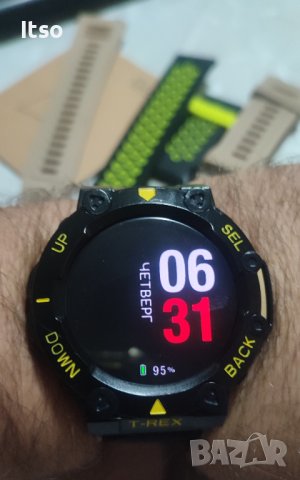 Отличен Amazfit Watch T-Rex 2 , GPS, батерия 20 дни+4 каишки+протектор, снимка 10 - Смарт гривни - 43306152