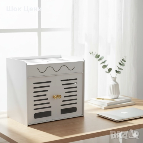 Органайзер шкаф за Wi-Fi рутер и кабели – 3 нива, бял дизайн, снимка 5 - Шкафове - 52135048