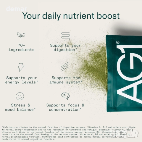 Хранителна добавка AG1 Greens на прах | Дневен прием на хранителни вещества, снимка 3 - Хранителни добавки - 51482631