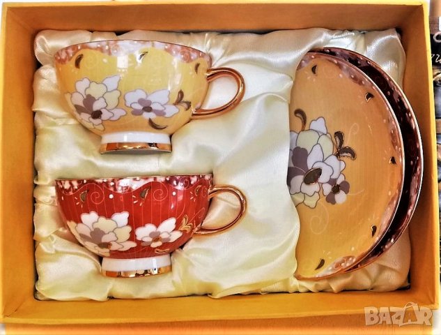 Красиви чаши за кафе с цветя от костен порцелан, снимка 15 - Сервизи - 33270333