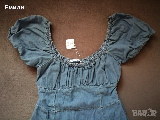 Нова дамска къса дънкова рокля с буфан ръкави р-р L, снимка 6 - Рокли - 43697660