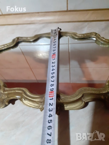 Стар голям масивен бароков поднос - бронз, огледало, снимка 7 - Антикварни и старинни предмети - 53286102