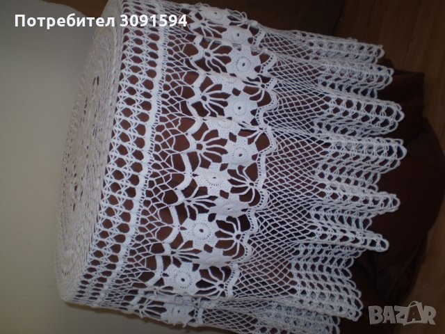  Винтидж ръчно плетена бяла памучна покривка за маса , снимка 5 - Антикварни и старинни предмети - 35656016