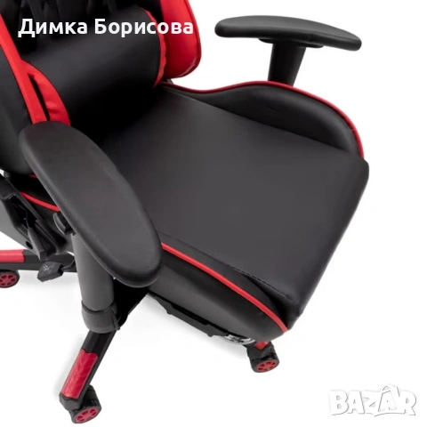 Ергономичен геймърски стол с функция за масаж и подложка за крака - червен, снимка 12 - Столове - 53244624