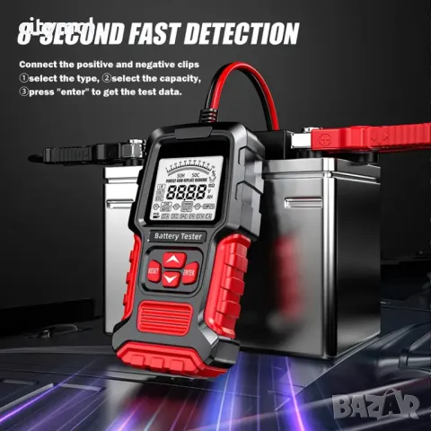 Тестер за диагностика на акумулатори, 12V/24V, LCD дисплей, за мотори, автомобили, камиони, снимка 4 - Аксесоари и консумативи - 49318541