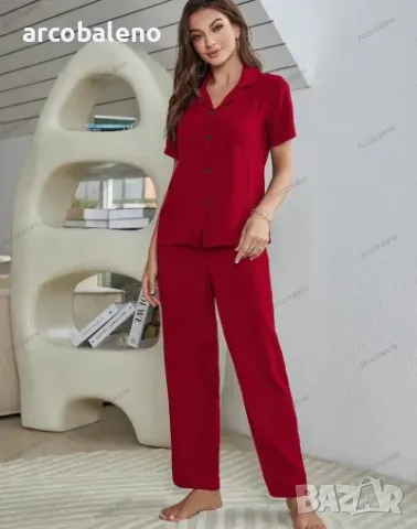 Ежедневна дамска едноцветна пижама от три части, 3цвята , снимка 12 - Пижами - 48634759