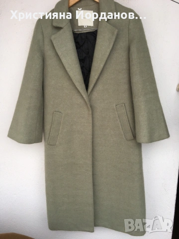 Вълнено палто цвят сива мента, М