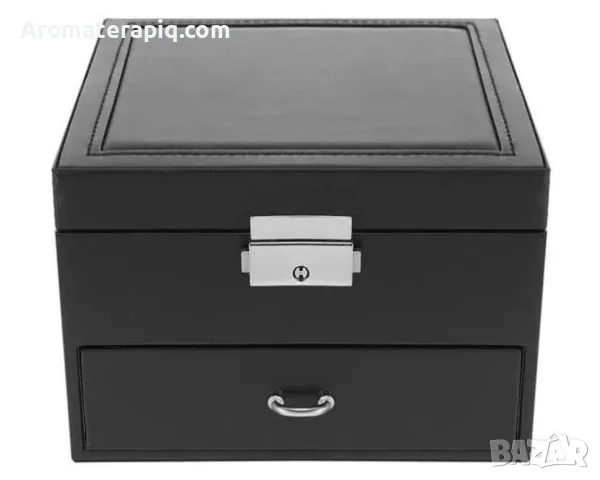 Елегантна черна кутия за бижута с огледало и ключ, снимка 3 - Бижутерийни комплекти - 50256171