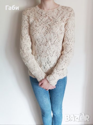 Ръчно плетена блуза, цвят екрю с ажурни мотиви, снимка 6 - Блузи с дълъг ръкав и пуловери - 26678961