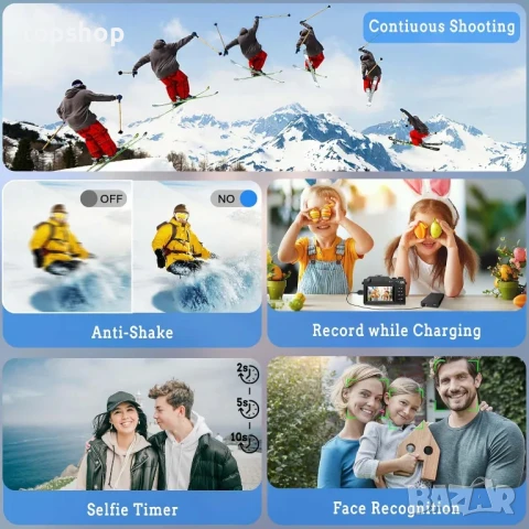 Цифрова фотокамера TEKXDD, 4K Vlog камера, 64GB SD, 18X увеличение, двойна камера предна и задна..., снимка 12 - Камери - 50542377