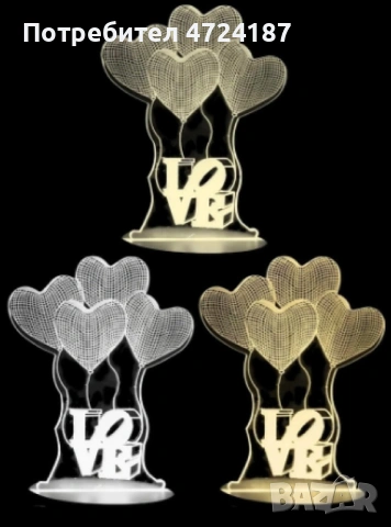 Холограмна 3D LED нощна лампа, 4W, 220V, снимка 10 - Настолни лампи - 53342439