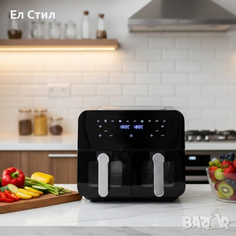 Двоен фритюрник с горещ въздух Cheffinger 9 л с дигитален дисплей, стъклен прозорец, снимка 3 - Фритюрници - 53572680