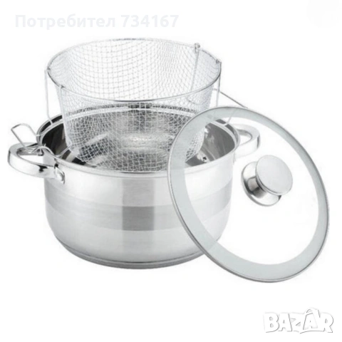 Тенджера с кошница за пържене и стъклен капак Cheffinger Ø24 см – инокс, 6,5 л, за всички котлони, снимка 5 - Съдове за готвене - 53302194