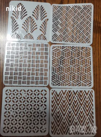 6 бр геометрични преплетени линии стенсил шаблон спрей за торта украса стена декорация Scrapbooking, снимка 2 - Други - 47842371