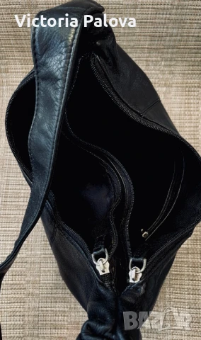 Черна кожена чанта, снимка 4 - Чанти - 50968531