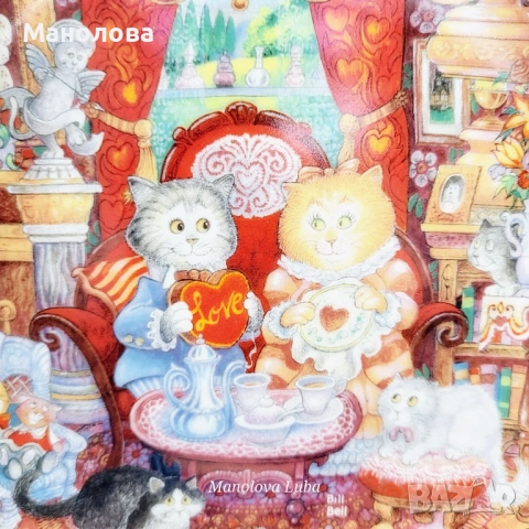 Колекционерска порцеланова чиния Wconker Wuv от серията Holiday Cat Plate на Franklin Mint., снимка 2 - Други ценни предмети - 52384848