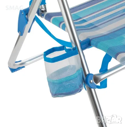 Син раиран плажен стол сгъваем с дръжки и държач за бутилки 69x59x93cm S_1137824, снимка 3 - Къмпинг мебели - 50045901