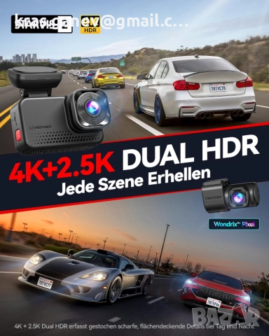 REDTIGER VC70 Dashcam, двуканална камера 4K предно и 2.5K задно видео, снимка 2 - Аксесоари и консумативи - 52181506