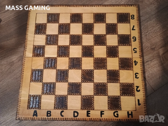 Дървен Пирографиран шах , снимка 6 - Шах и табла - 52878067
