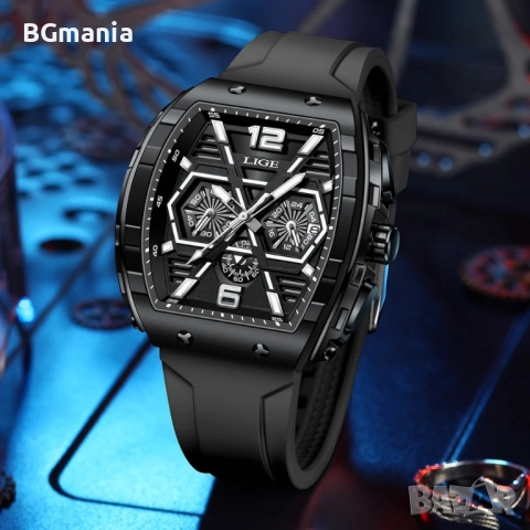 Мъжки часовник 89108с2 черен светещи стрелки черна силиконова каишка