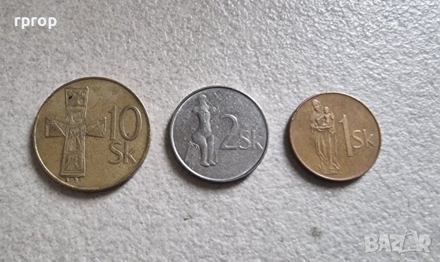 Монети. Словакия. Словашки крони .1, 2,  10 . 3 бр.