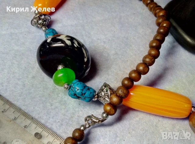 ЕТНО АРТ СТИЛ ОГЪРЛИЦА с МУРАНО ТЮРКОАЗ ТОПЕН КЕХЛИБАР ЗЕЛЕН АХАТ и ДЪРВО ХЕНД МЕЙД НАКИТ 40427, снимка 12 - Колиета, медальони, синджири - 51371671