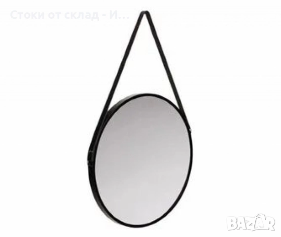 Кръгло огледало 38см с черна рамка и каишка, снимка 3 - Други - 51800813