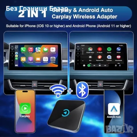 Нов Безжичен CarPlay адаптер UK | Преобразува CarPlay и Android Auto, снимка 2 - Друга електроника - 47582227