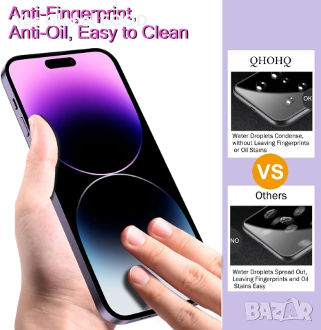 QHOHQ 3 броя стъклен протектор + 3 броя защита за камера iPhone 14 Pro Max 6.7"  Описание на продукт, снимка 4 - Калъфи, кейсове - 51582523
