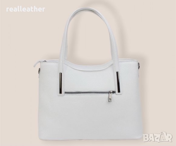 Голяма дамска чанта от естествена кожа в бял цвят, снимка 2 - Чанти - 34677014
