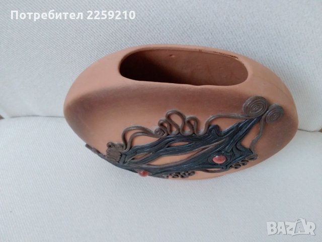 Керамична ваза арт декор с кожа и дърво, снимка 2 - Вази - 33185847