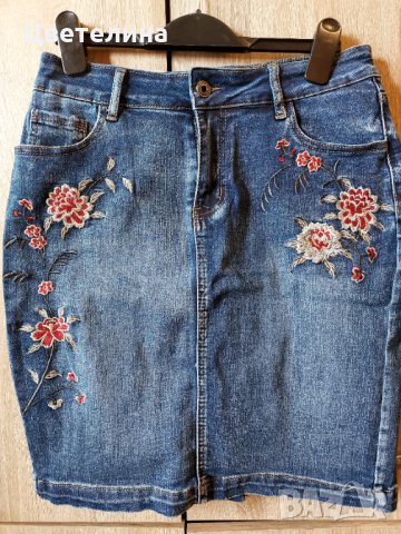 Дънкова пола с бродерии,М