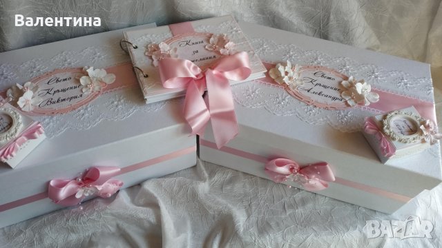 Комплект за кръщене за момиче розово и бяло, снимка 4 - Други - 33617676