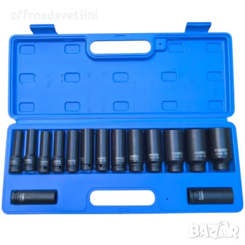 Комплект 15 броя ударни вложки 1/2, Дълги вложки 12 стенни в куфар, снимка 3 - Други инструменти - 49498755