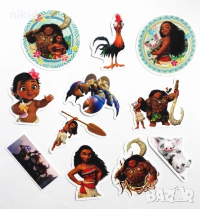 11 бр Смелата Ваяна Moana самозалепващи лепенки стикери за украса декор картонена торта и др парти, снимка 2 - Други - 33531170