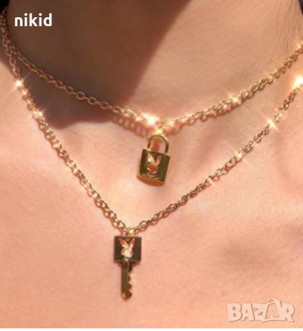 playboy Плейбой златисто колие синджир с висулка заек зайче катинар ключ , снимка 4 - Колиета, медальони, синджири - 33378862