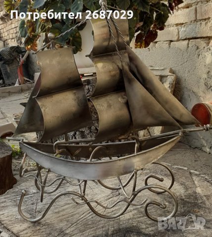 Стойка за бутилка с форма на кораб с платна, яхта, метална фигура - голяма от метал, снимка 3 - Други - 34721846