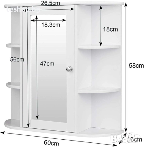 Огледален стенен шкаф за баня MDF, бял, 56 x 13 x 58 см, снимка 3 - Шкафове - 52352429