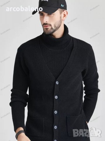 Мъжки пуловер с висока яка и тънка плетена жилетка, 3цвята - 023, снимка 11 - Пуловери - 38988632