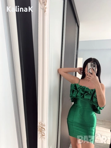 Кралско зелено,къса рокля 