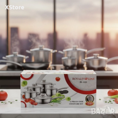 Royalty Line RL-1232 – Комплект от 12 части, с капаци и многослойно дъно, снимка 2 - Прибори за хранене, готвене и сервиране - 51938890