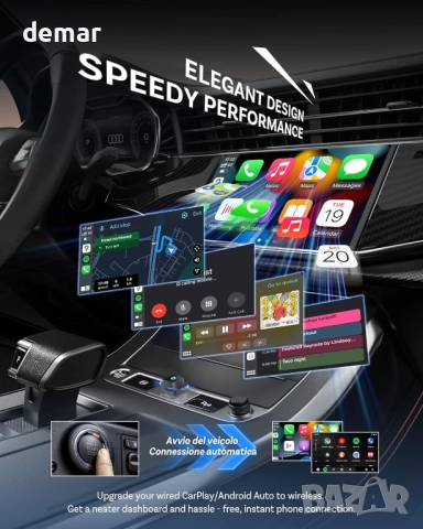 OTTOCAST MINI 3.0 Slim 2025 подобрен безжичен CarPlay адаптер, 2-в-1 за iPhone и Android Auto, снимка 2 - Аксесоари и консумативи - 52130163