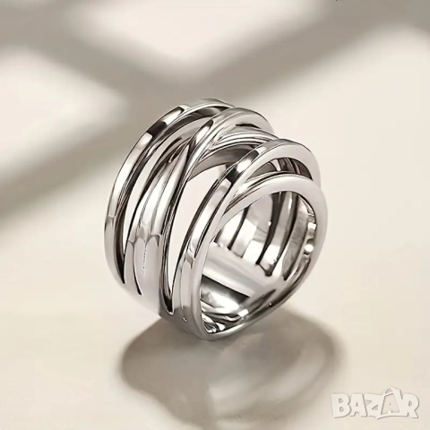 Пръстен с преплетен дизайн, позлатен, снимка 2 - Пръстени - 48874041