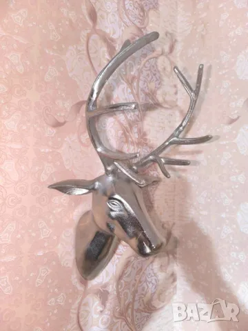 Метална глава на елен със рога за стена, снимка 1