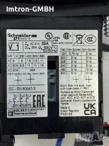 Пакетен прекъсвач SCHNEIDER ELECTRIC 32А/690V,  60x60 мм, снимка 6 - Друга електроника - 48586377