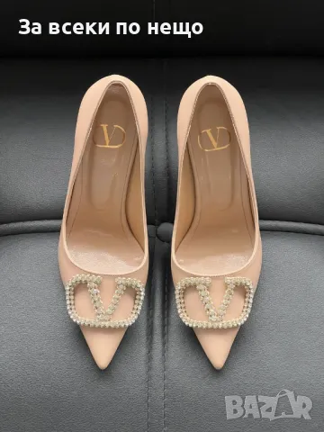Valentino Дамски Бежови Кожени Обувки На Ток Валентино Код E329, снимка 2 - Дамски обувки на ток - 50416891