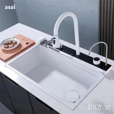 Модерна бяла мултифункционална кухненска мивка с двоен водопад, снимка 8 - Мивки - 43764823