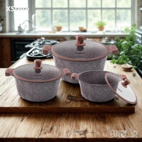 Lexical – PEARL SERIES Гранитен комплект касероли за професионално и домашно готвене, снимка 4 - Съдове за готвене - 52507375