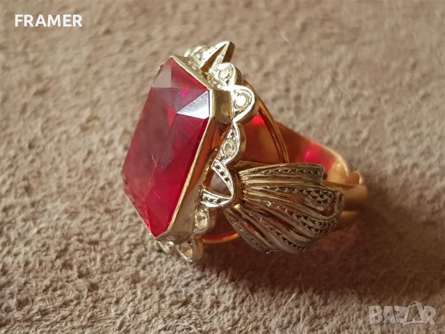 ЗЛАТЕН 18 КАРАТА с огромен РУБИН ръчен елегантен пръстен злато, снимка 9 - Пръстени - 40240100