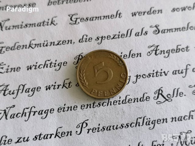 Монета - Германия - 5 пфенига | 1950г.; серия F, снимка 1 - Нумизматика и бонистика - 29057373